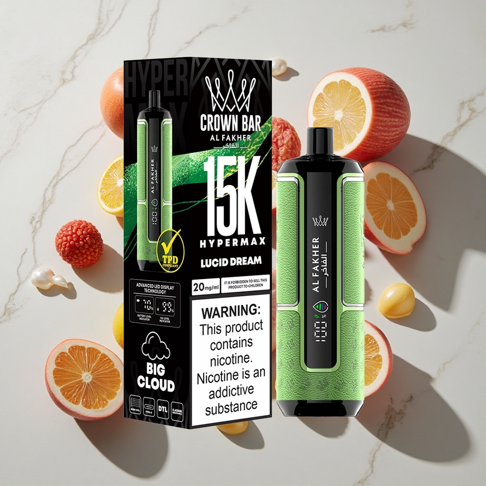 Al Fakher Crown Bar 15K Hipermax Enkratna Vape Naprava Lucid Sanje
