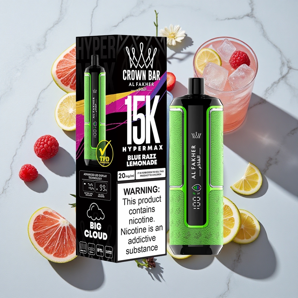 Al Fakher Crown Bar 15K Hipermax Enkratna Vape Naprava Modra Malina Limonada