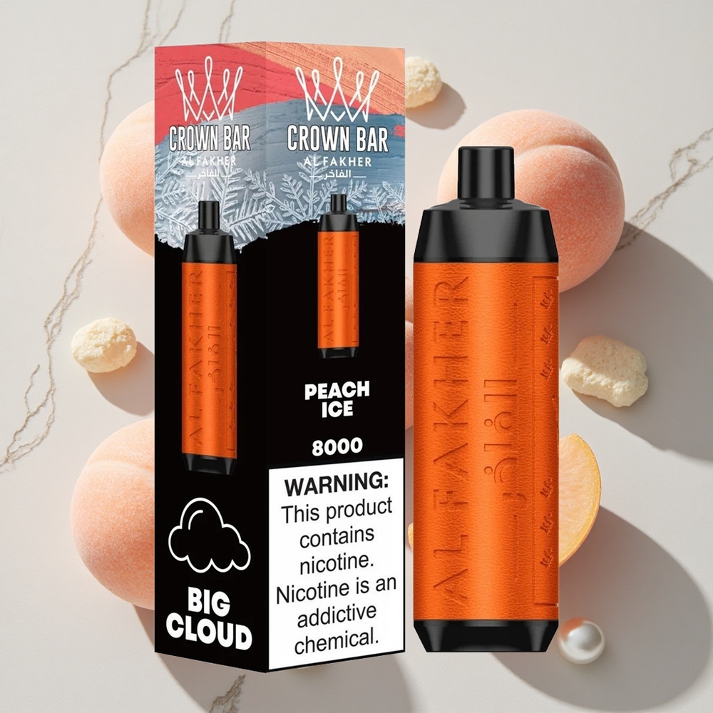 Al Fakher Crown Bar 8000 Puffslnik (brizgaj) Breskev Led (Peach Ice) 18ml E-tekočine Kapaciteta