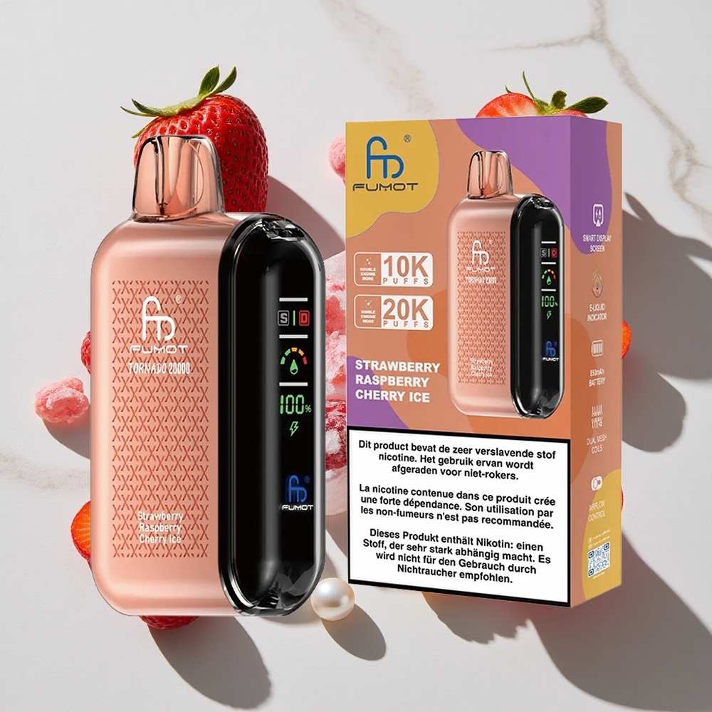 Fumot Tornado 20000 Puffs Jagoda Malina Češnja Led 850mAh Baterija
