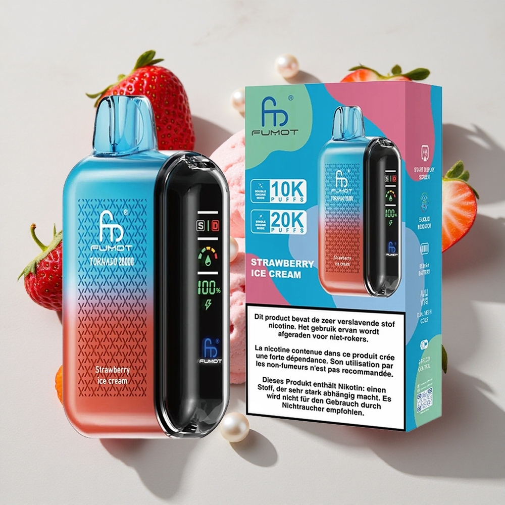 Fumot Tornado 20000 Puffs Kombinacija Jagodne Sladoledne Kreme Dual Mesh Coil