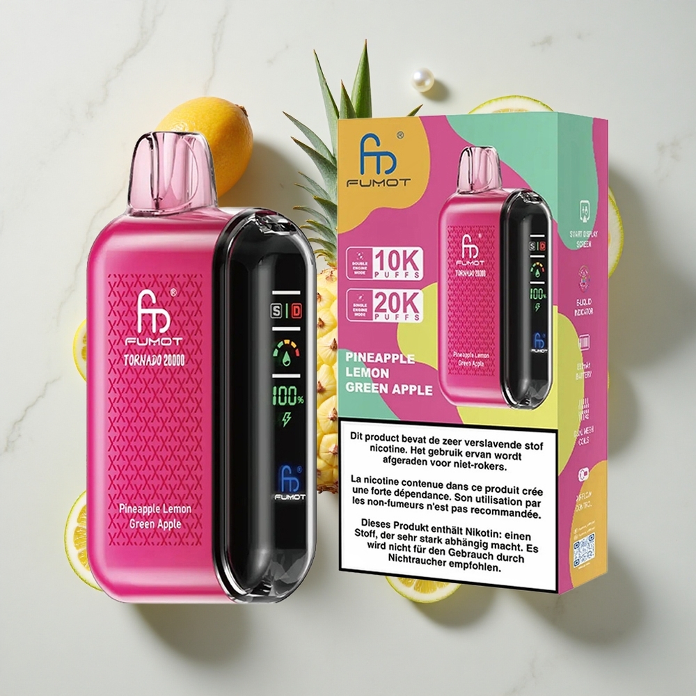 Fumot Tornado 20000 Puffs Kombinacija Okusov Ananas Limona Zeleno Jabolko 850mAh Polnilna Baterija