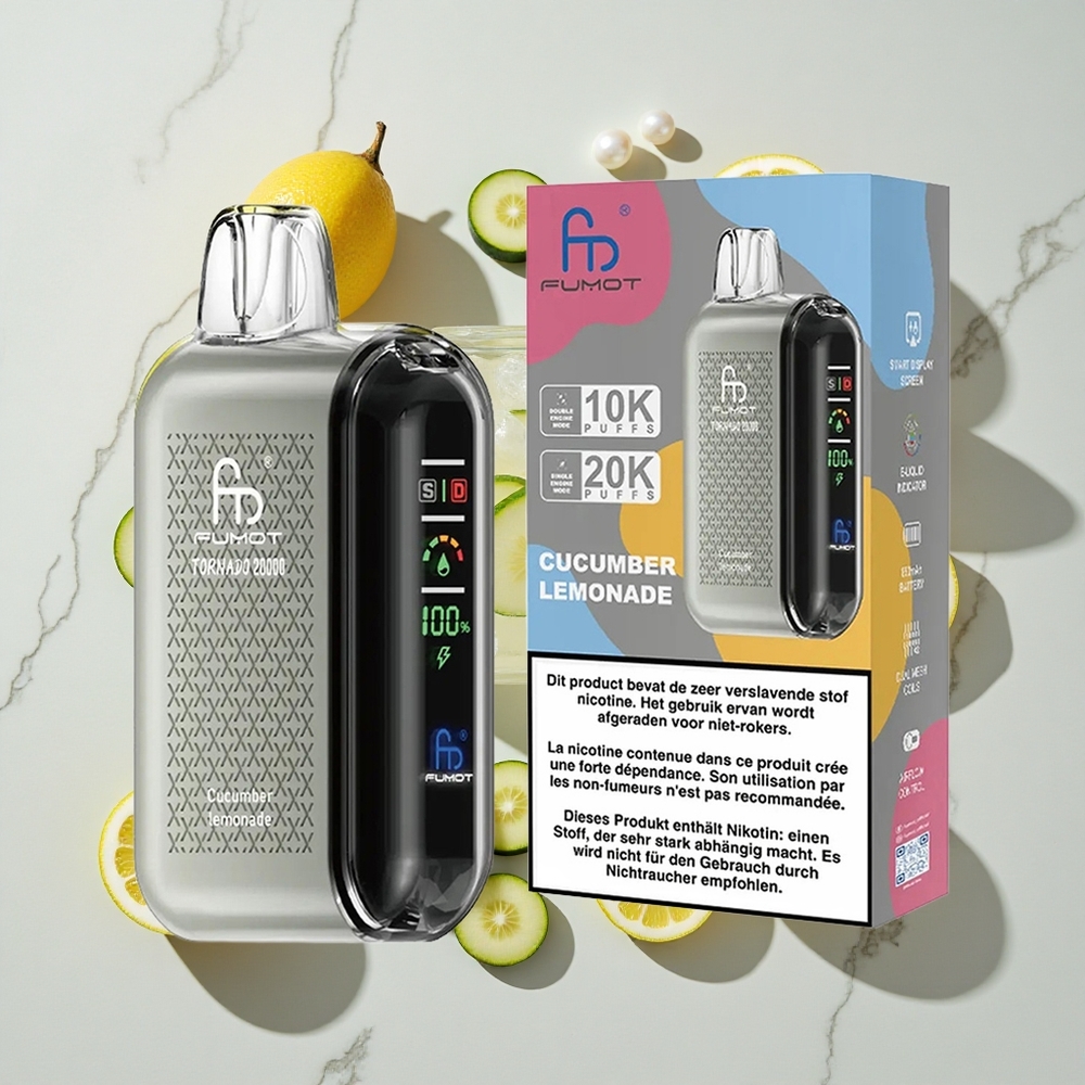Fumot Tornado 20000 Puffs Okus Kombinacija Kumare in Limonade Dual Mesh Coil