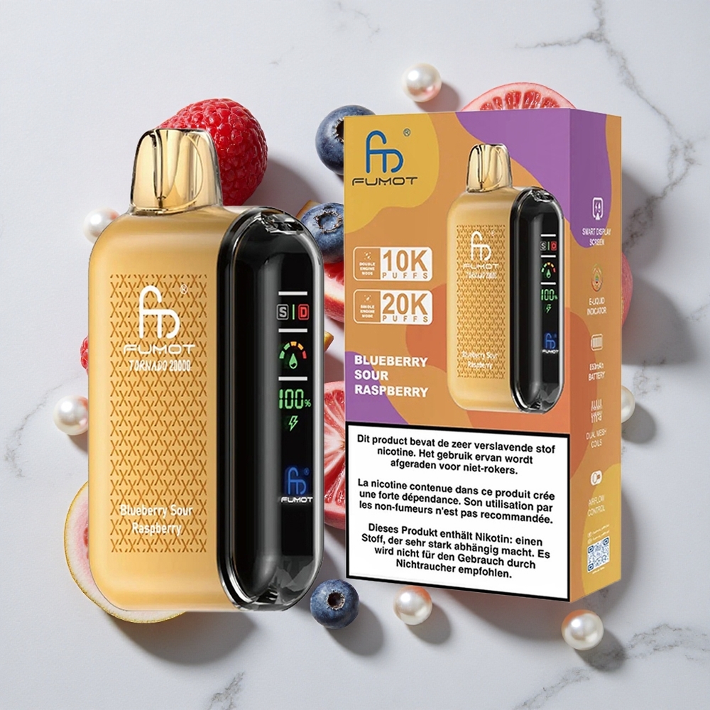 Fumot Tornado 20000 Puffs Za enkratno uporabo Vape Borovnica Kisla Malina 850mAh Polnilna Baterija