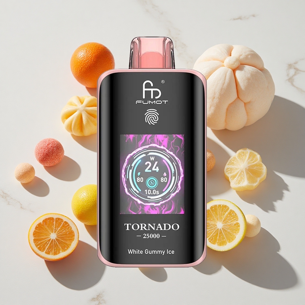 Fumot Tornado 25000 Puffs Belo Gumijast Led 700mAh Polnilna Baterija