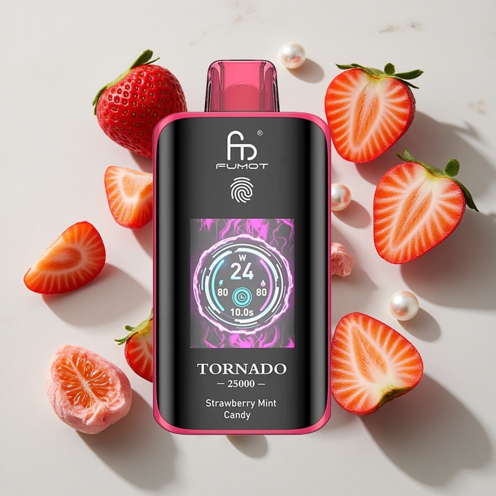 Fumot Tornado 25000 Puffs Jagoda Meta Bombonica 20ml Napolnjena E-tekočina