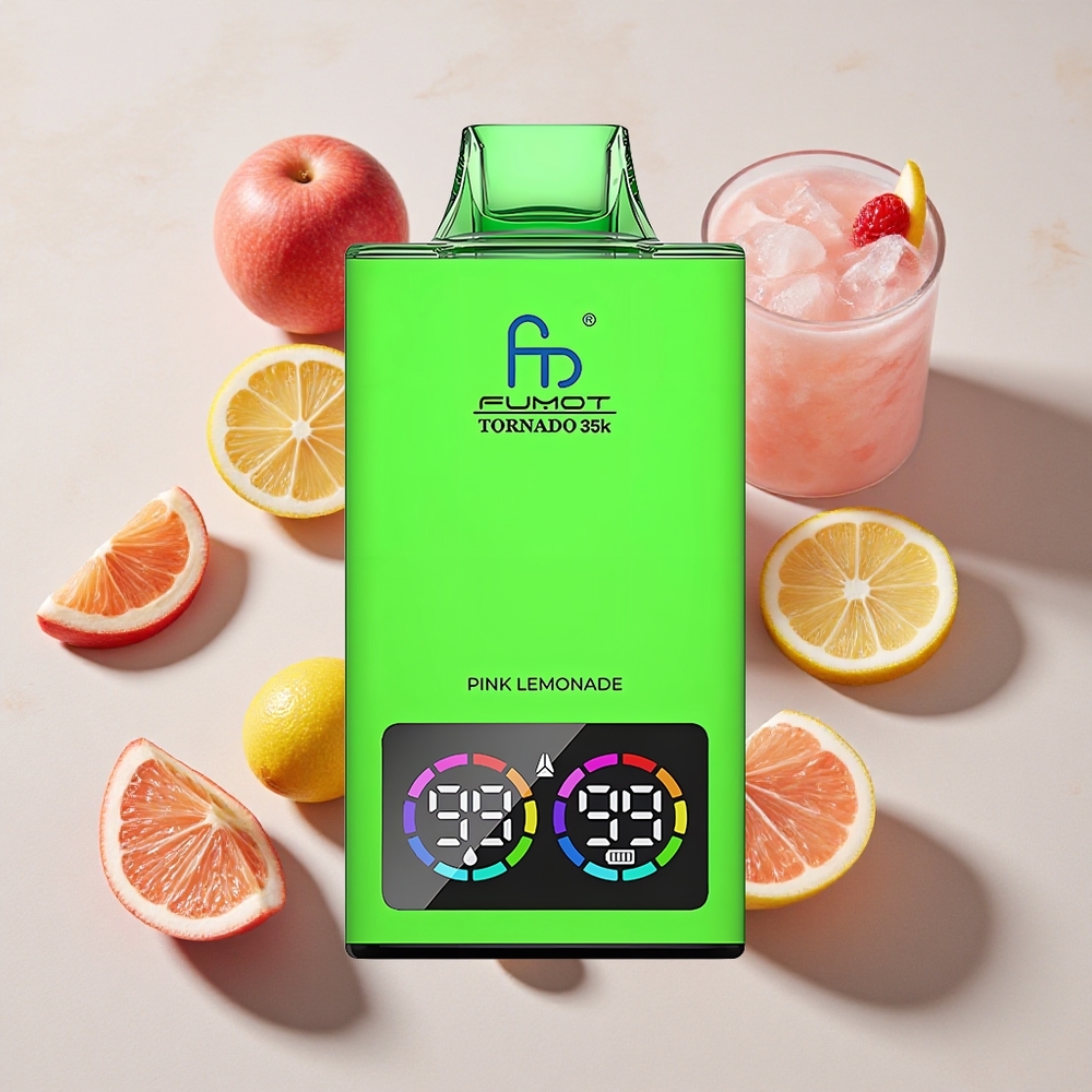 Fumot Tornado 35000 Puffs Rožnati Limonadni Napoj Dual Mesh Coil